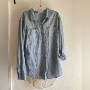 Denim chambray shirt with knit back panel
